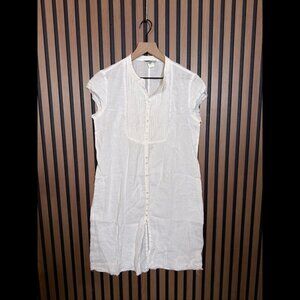 Jigsaw Dress 12 / Large Women White Linen Pinntuck Short Sleeve Button Down Fray